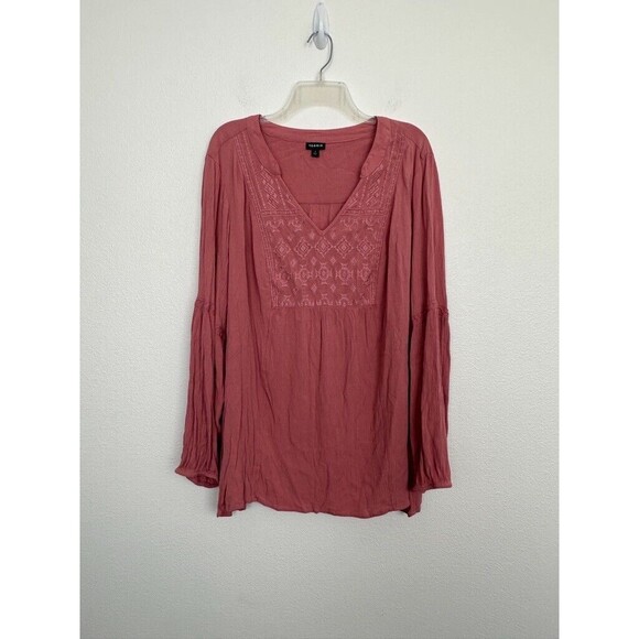 Torrid Women's Crinkle Gauze Embroidered Peasant Top Pink Puff Sleeve Size 3X - Picture 2 of 9